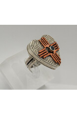 Denise Lee Robertson DLR - SS Heart w/ Copper Zia, Blue Topaz Ring 7.5