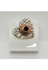 Denise Lee Robertson DLR - Heart w/ Garnet,  Marriage of Metals Hollow Form Ring 7.5