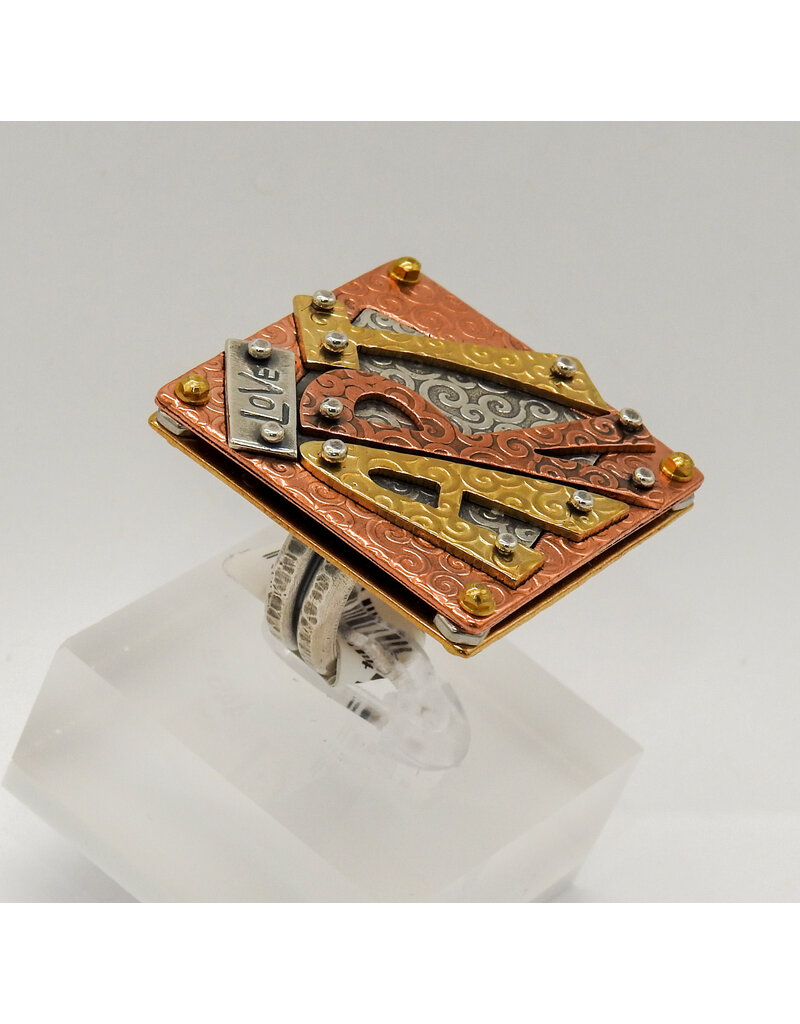 Denise Lee Robertson DLR - "LOVE ART" Mixed Metals Ring 7.5