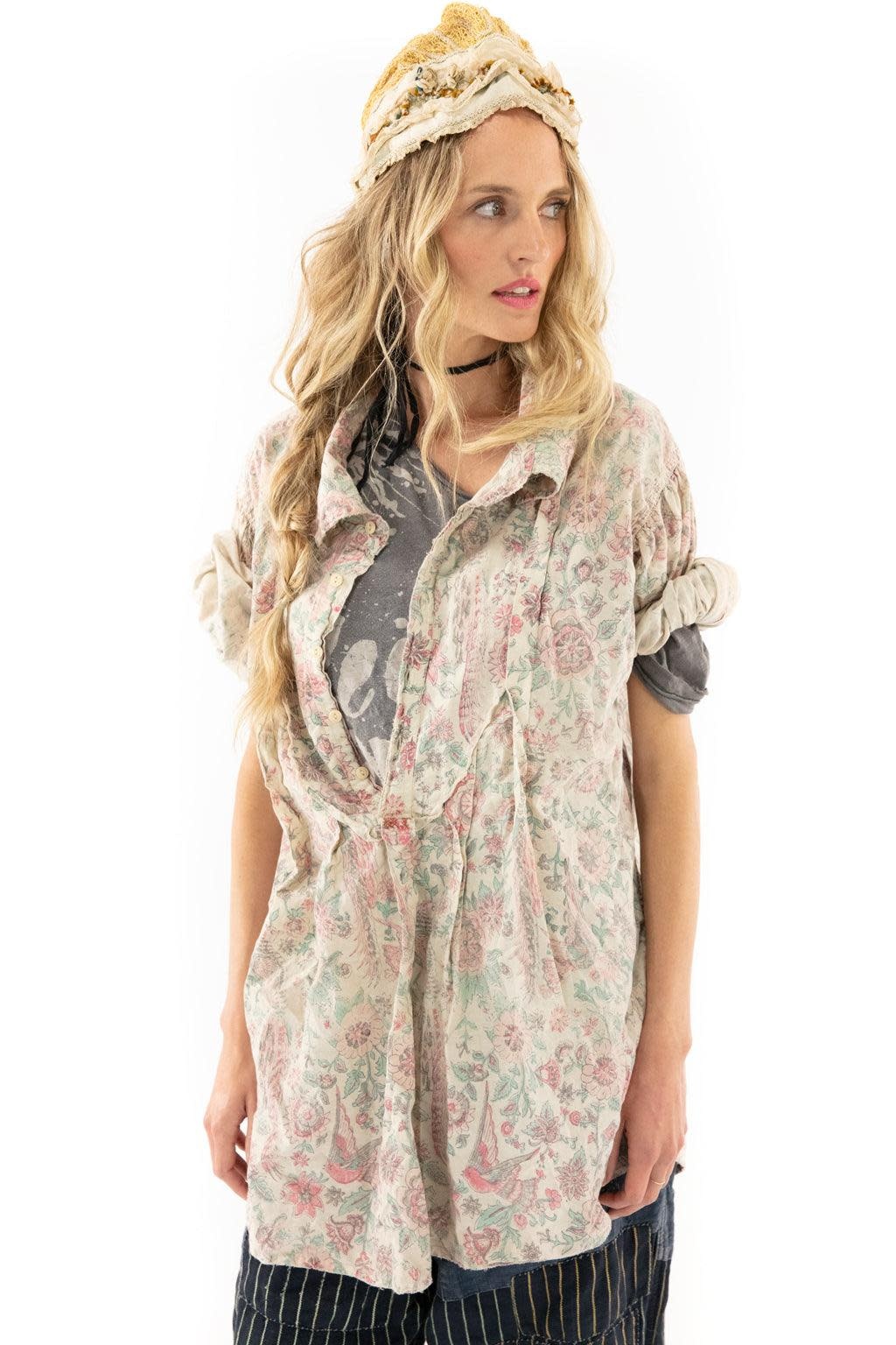 Magnolia Pearl Top 1123 Blockprint Tora Shirt, Acanthus Sun