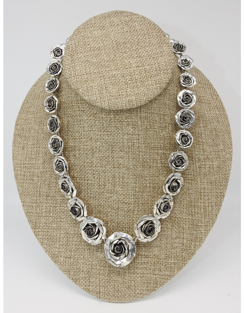 Ray Van Cleve RVC-N53  16" Sterling Silver Roses Necklace