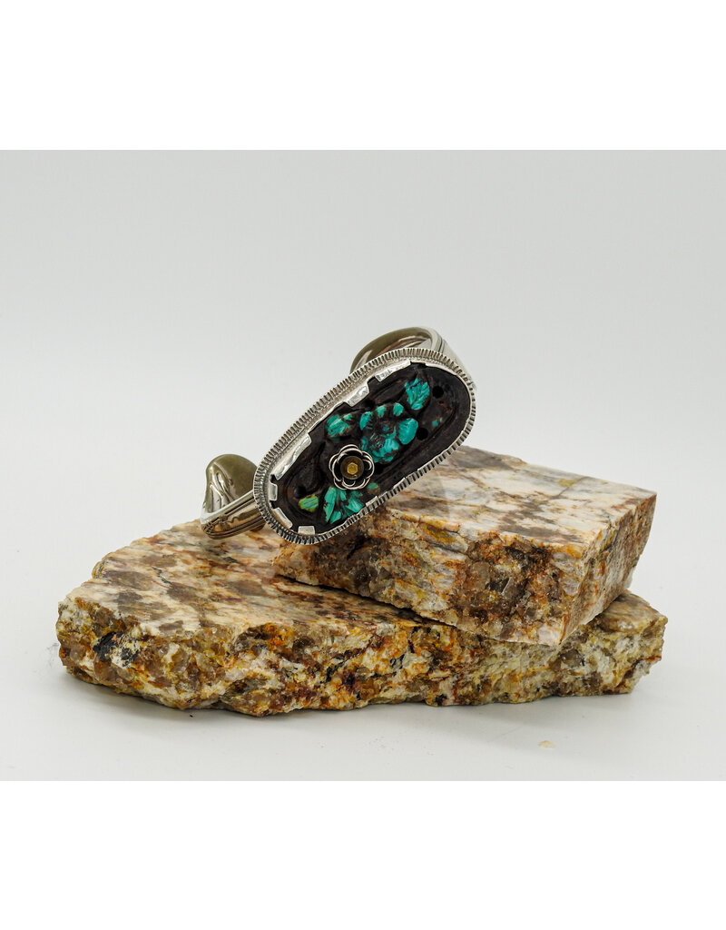 Denise Lee Robertson DLR9 Carved Turquoise w/ SP Spoon Bracelet