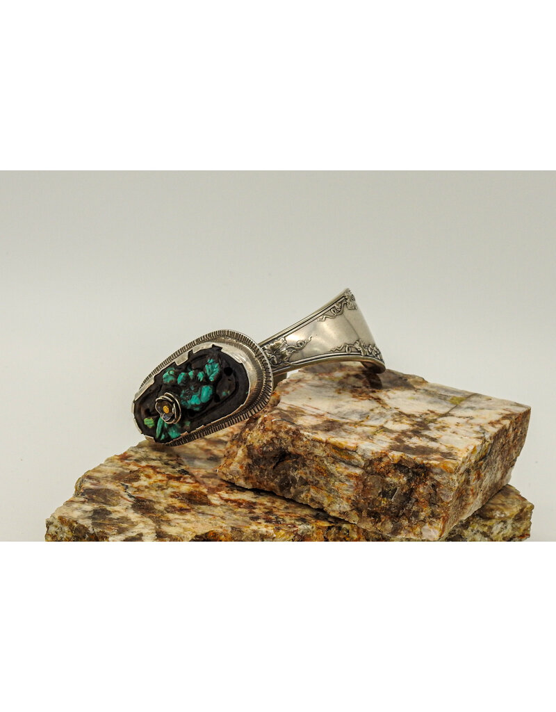 Denise Lee Robertson DLR9 Carved Turquoise w/ SP Spoon Bracelet