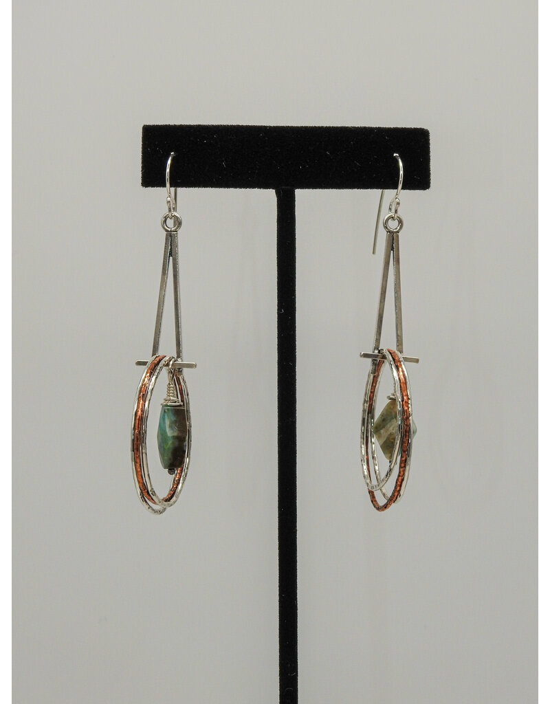 Denise Lee Robertson DLR - SS/Copper Hoop Dangle w/ Peruvian Opal Earrings