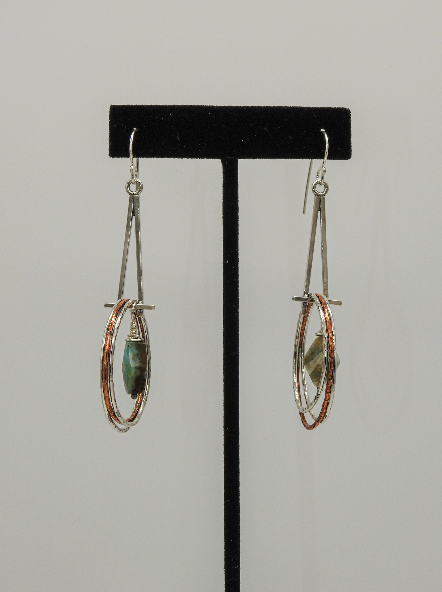 Denise Lee Robertson DLR - SS/Copper Hoop Dangle w/ Peruvian Opal Earrings