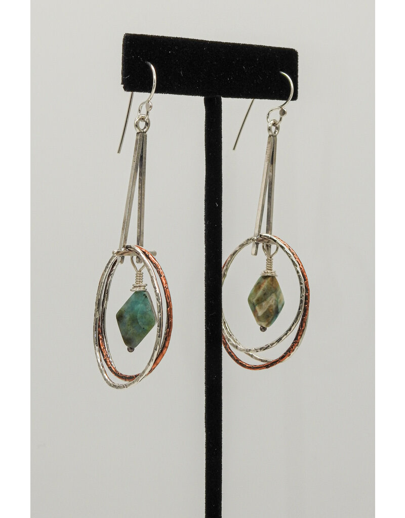 Denise Lee Robertson DLR - SS/Copper Hoop Dangle w/ Peruvian Opal Earrings