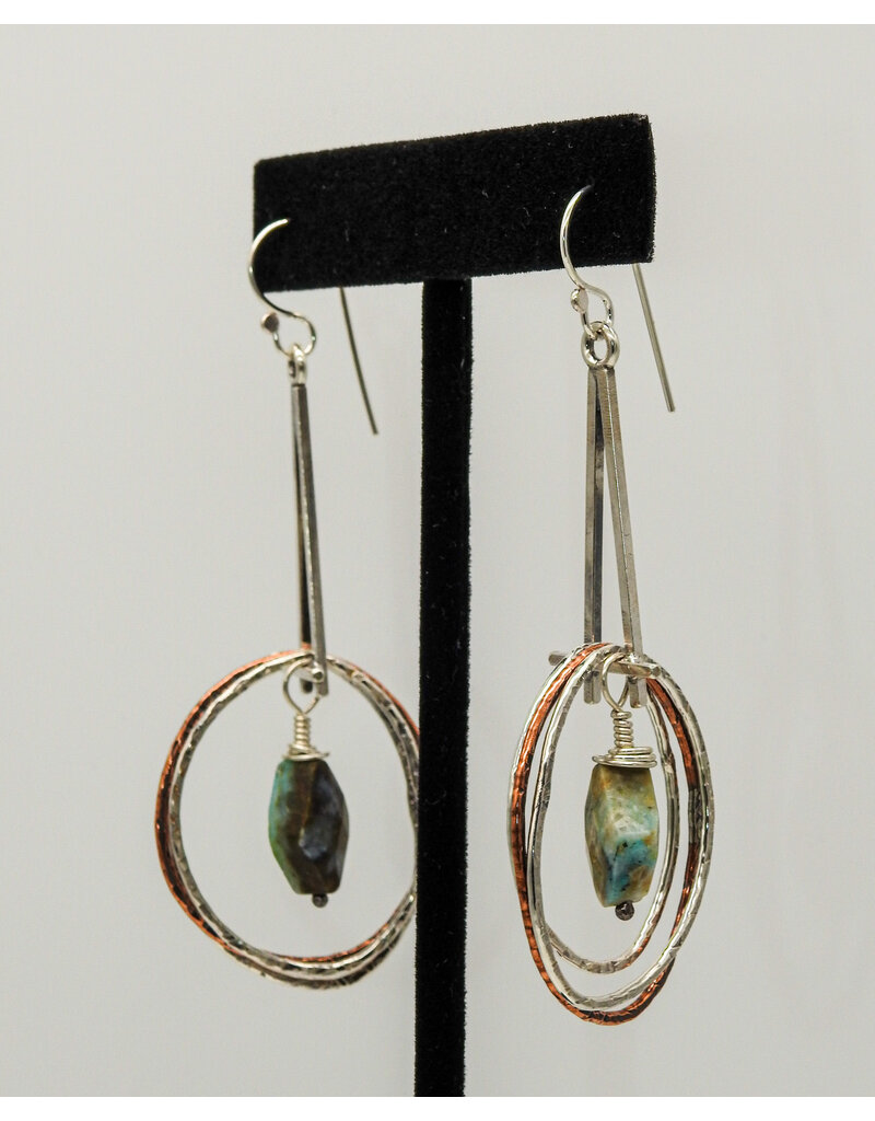 Denise Lee Robertson DLR - SS/Copper Hoop Dangle w/ Peruvian Opal Earrings