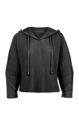 Wild Cosmos Vivian Hooded Double Knit Plisse' Pull Over Blk OS