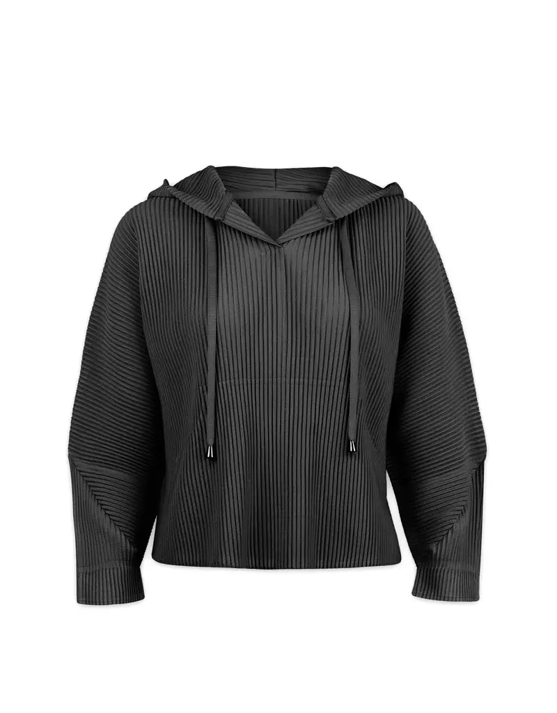 Wild Cosmos Vivian Hooded Double Knit Plisse' Pull Over Blk OS