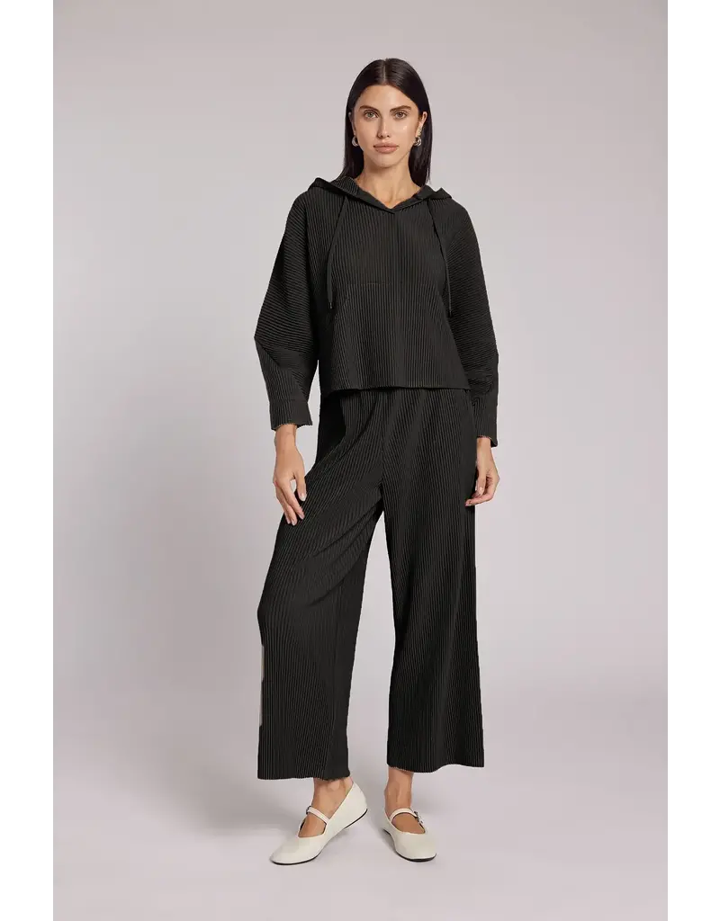 Wild Cosmos Vivian Hooded Double Knit Plisse' Pull Over Blk OS