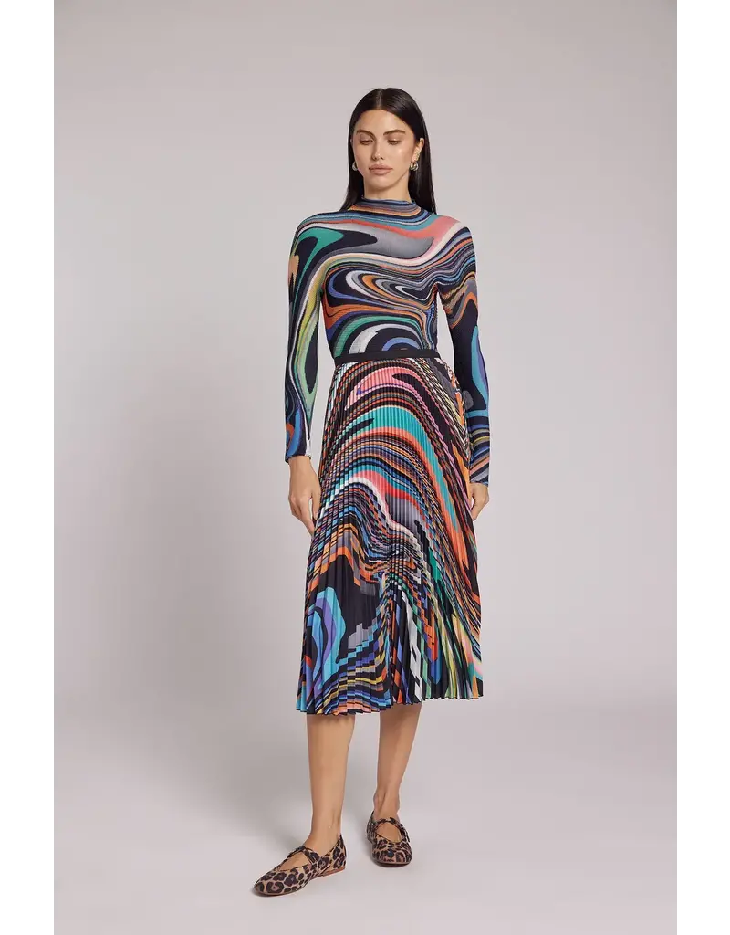 Wild Cosmos Emily Oli Paint Pleated Midi Skirt Multi Color OS