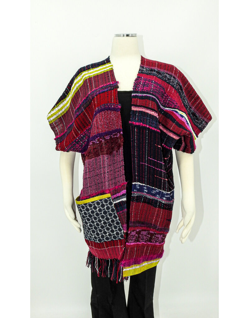 Wimberley Valley Saori KR3 Saori Weaving Mixed Berry Ruana