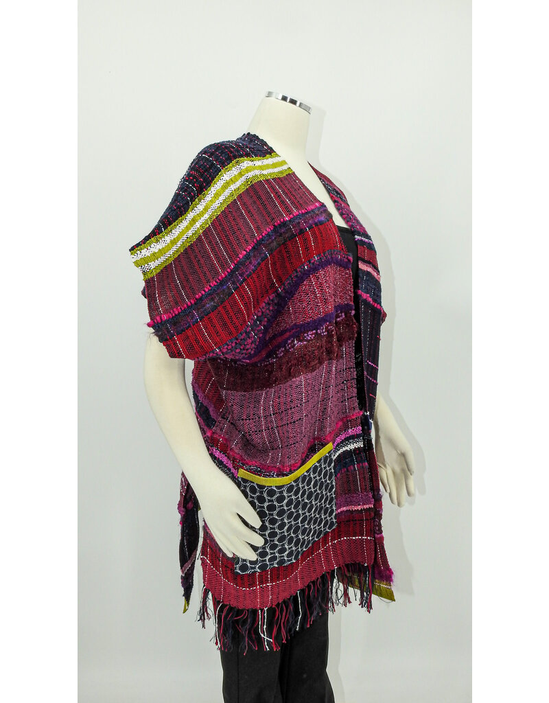 Wimberley Valley Saori KR3 Saori Weaving Mixed Berry Ruana