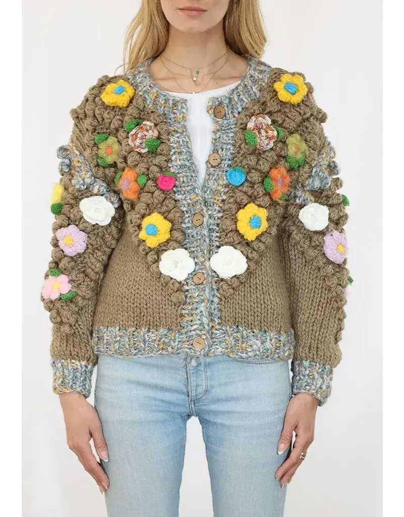 Metric L/S Cardigan w/ Popcorn Stitch Pattern