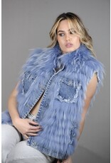 Frisson Luxury Outerwear Raccoon Fur and Denim Vest