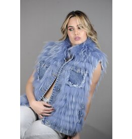 Frisson Luxury Outerwear Raccoon Fur and Denim Vest