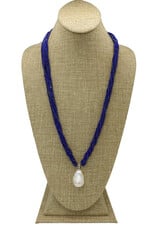 D & M Designs DM063524 Multi Strand Tiny Lapis, Baroque Pearl Dandle Necklace