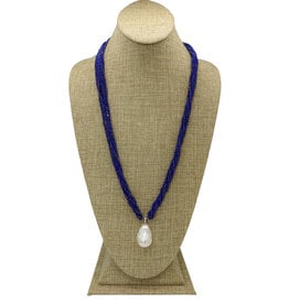 D & M Designs DM063524 Multi Strand Tiny Lapis, Baroque Pearl Dandle Necklace