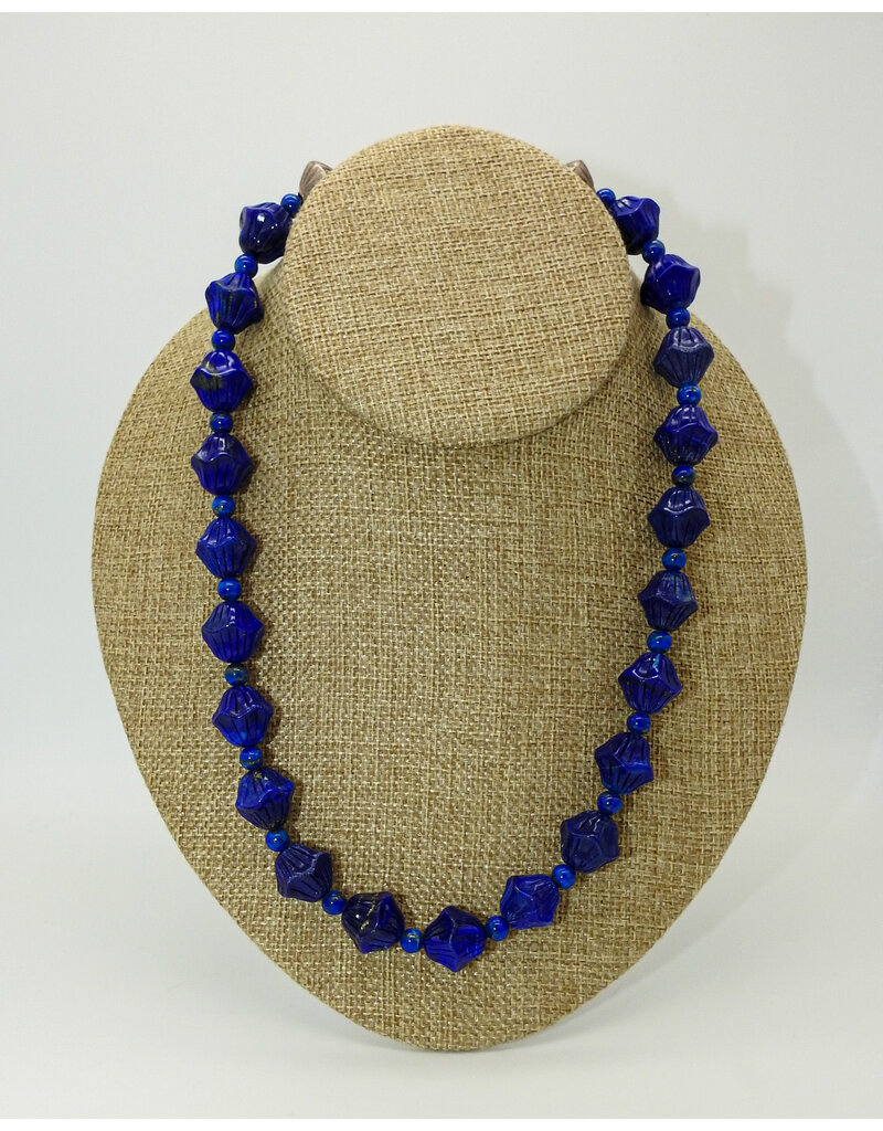Pam Springall PS2-11 Carved Lapis (not dyed) Lotus Bud, SS clsp
