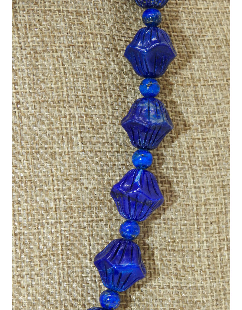 Pam Springall PS2-11 Carved Lapis (not dyed) Lotus Bud, SS clsp