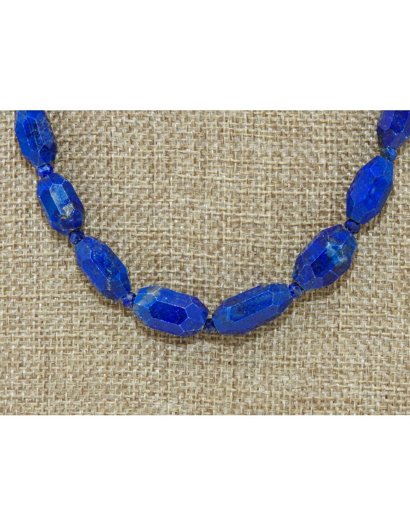 Pam Springall PS3-165C Faceted Nt'l Lapis Barrels, SS Clasp