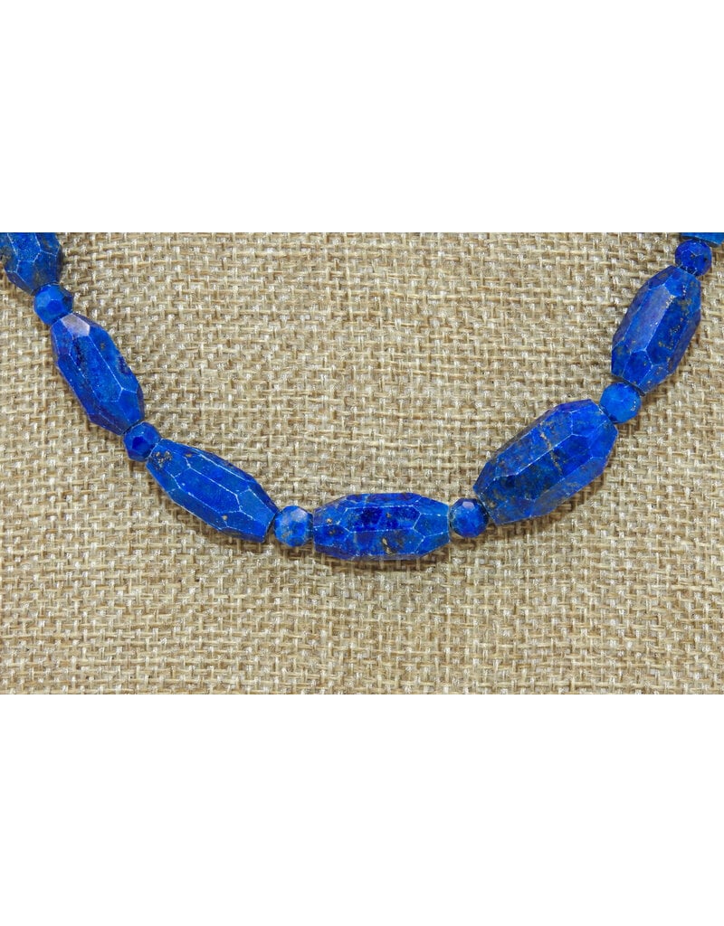 Pam Springall PS2-14 Faceted Lapis Barrels, SS Clasp