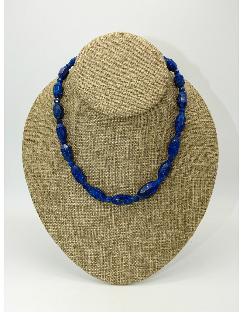 Pam Springall PS2-14 Faceted Lapis Barrels, SS Clasp