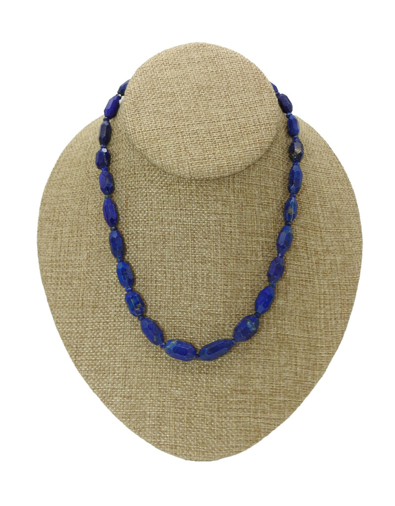 Pam Springall PS3-165C Faceted Nt'l Lapis Barrels, SS Clasp