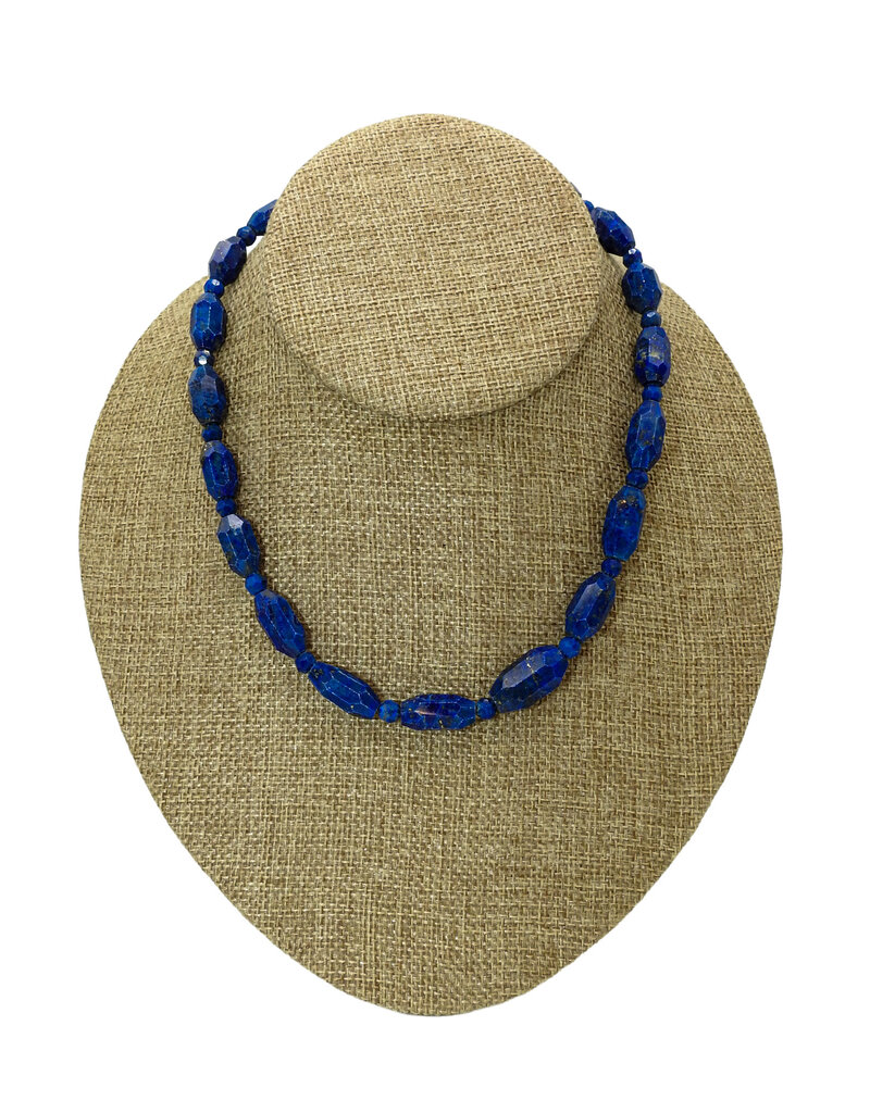 Pam Springall PS2-14 Faceted Lapis Barrels, SS Clasp