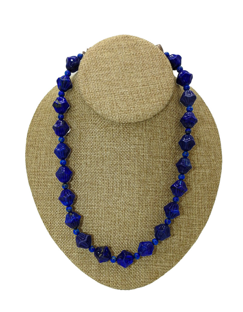 Pam Springall PS2-11 Carved Lapis (not dyed) Lotus Bud, SS clsp