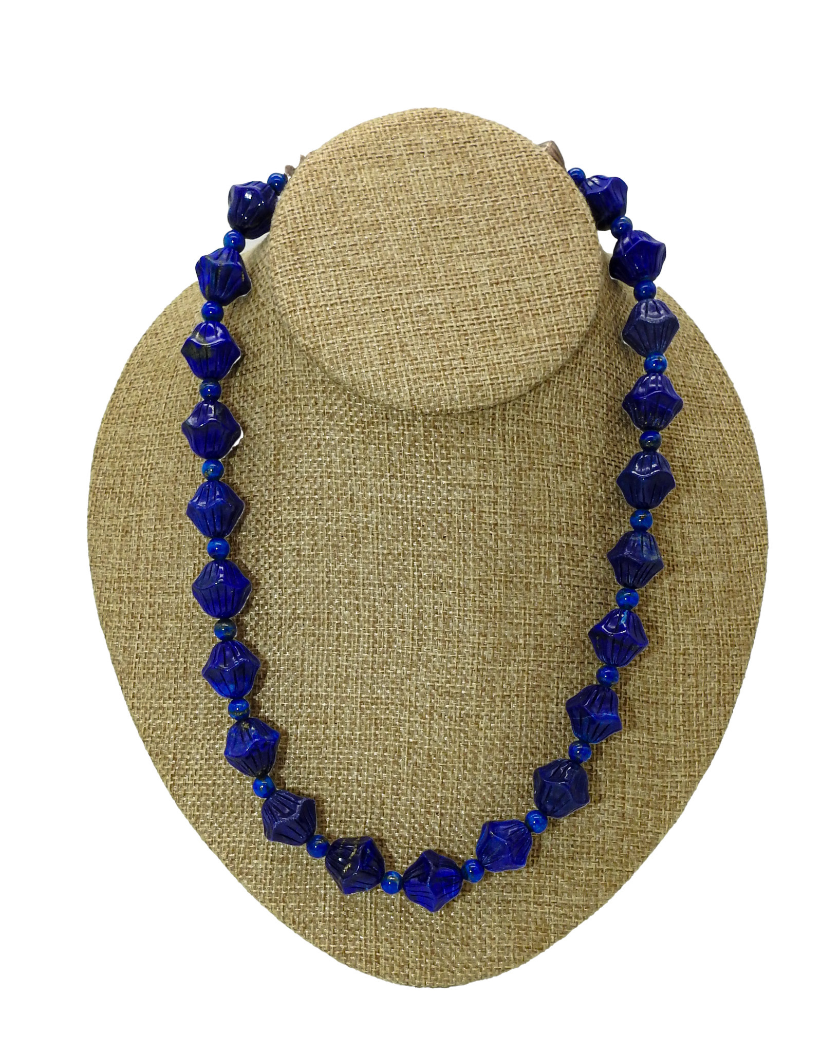 Pam Springall PS2-11 Carved Lapis (not dyed) Lotus Bud, SS clsp