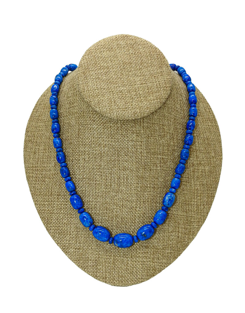 Pam Springall Graduated Lapis Barrels & Rondells Necklace