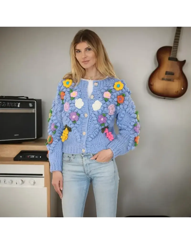 Metric L/S Cardigan w/ Popcorn Stitch Pattern