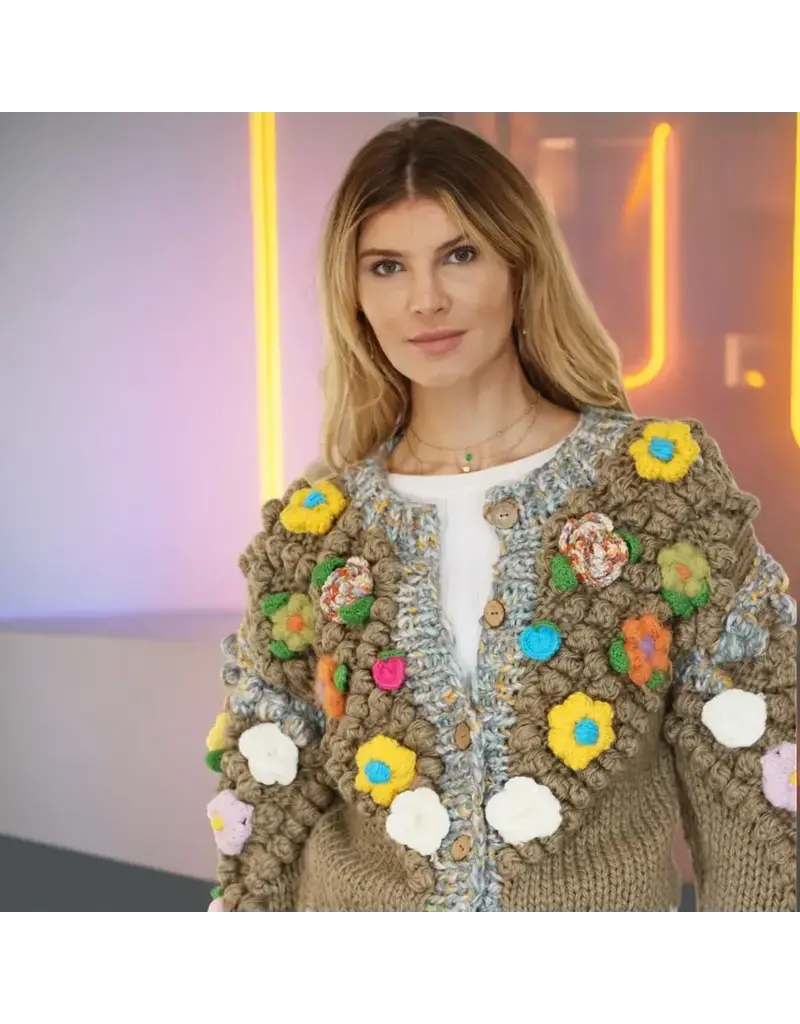 Metric L/S Cardigan w/ Popcorn Stitch Pattern