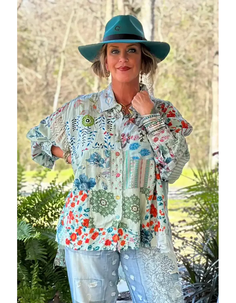 Jaded Gypsy Patchwork Sunrise Top-Sky
