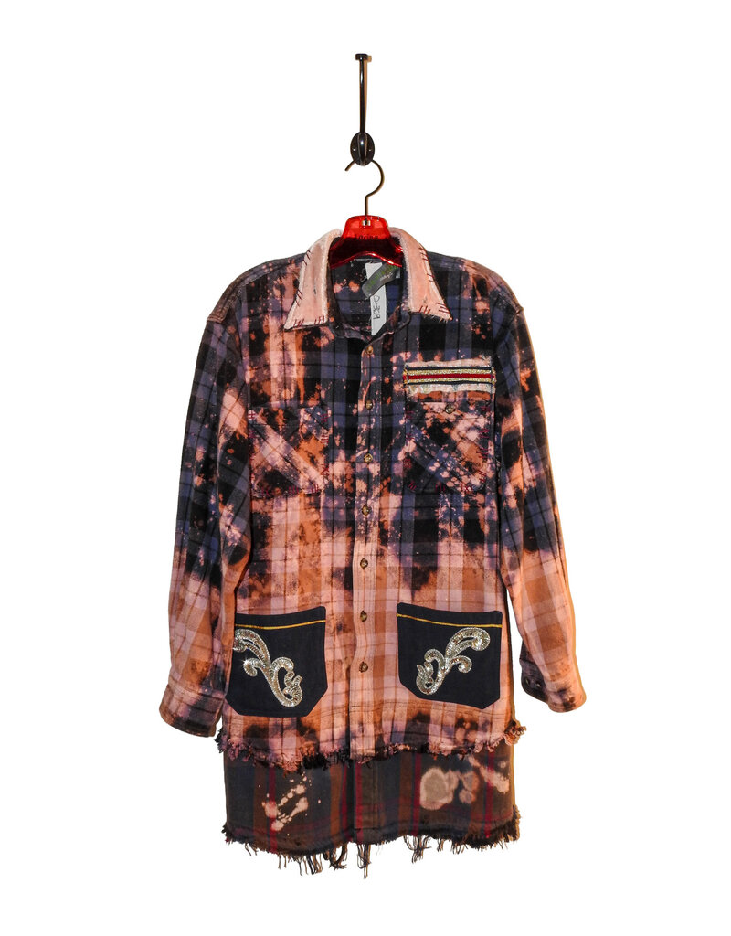 Origami Crane Clothing OC Flannel Wrapper Coat in Pinks and Sequins L O-369