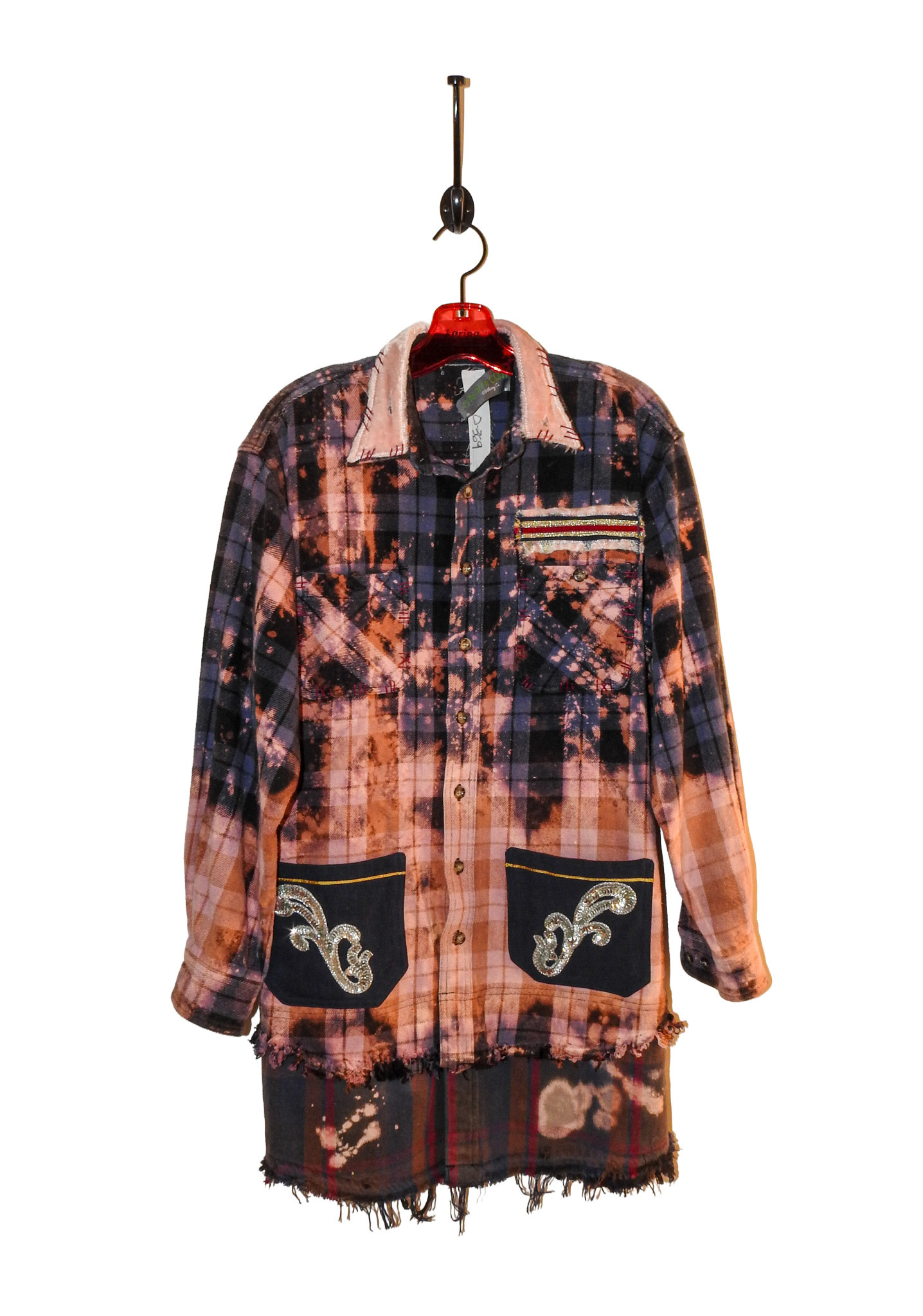 Origami Crane Clothing OC Flannel Wrapper Coat in Pinks and Sequins L O-369