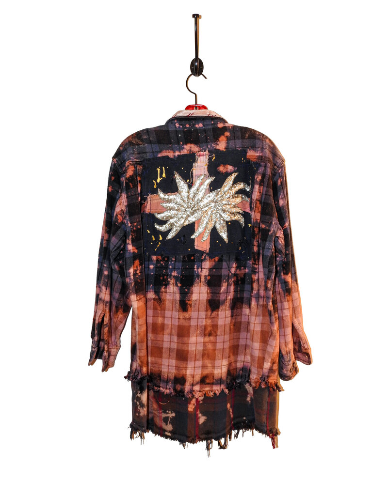 Origami Crane Clothing OC Flannel Wrapper Coat in Pinks and Sequins L O-369