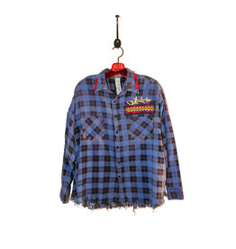 Origami Crane Clothing OC Blue Long Flannel w/Cross M/L T-405