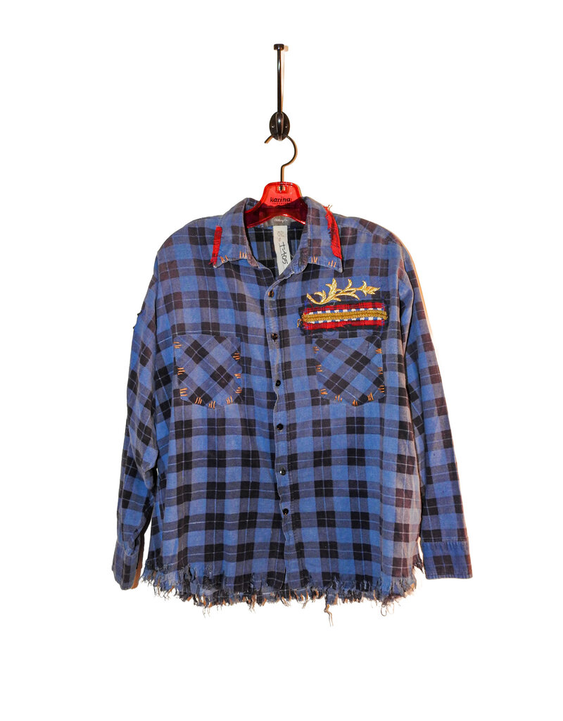 Origami Crane Clothing OC Blue Long Flannel w/Cross M/L T-405