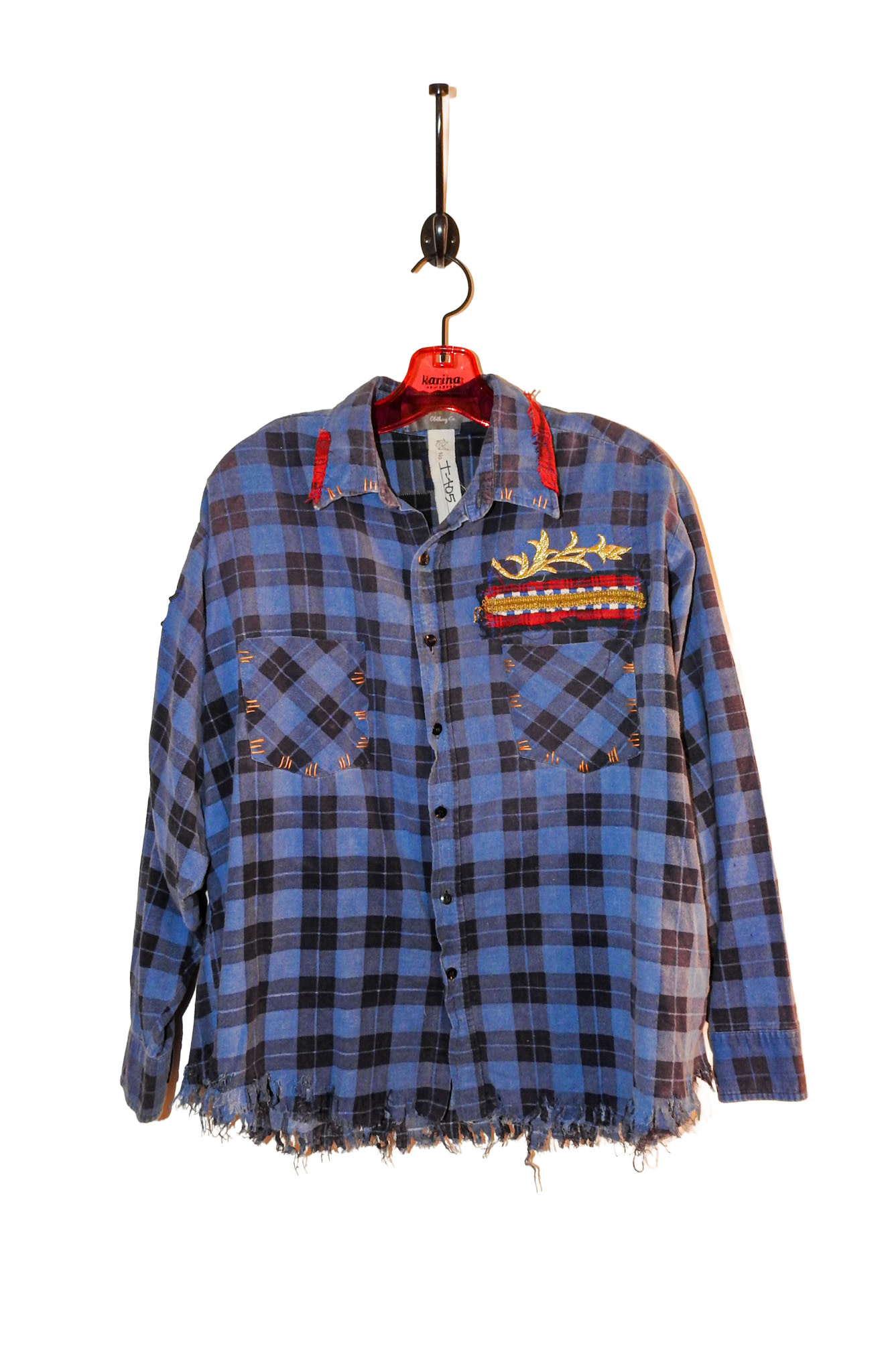 Origami Crane Clothing OC Blue Long Flannel w/Cross M/L T-405