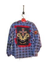 Origami Crane Clothing OC Blue Long Flannel w/Cross M/L T-405