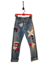 Origami Crane Clothing OC Levi 501"s w/ Patches & Stitches in Pinks 29"W B-570