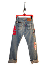 Origami Crane Clothing OC Levi 501"s w/ Patches & Stitches in Pinks 29"W B-570