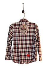 Sue Dreamer SD-118 Hand Sewn Patch, Red, Wht, Blue Flannel,  Skull S