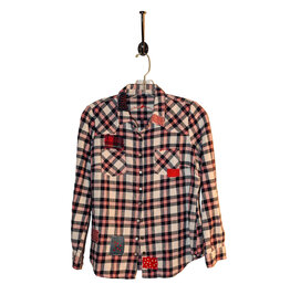 Sue Dreamer SD-118 Hand Sewn Patch, Red, Wht, Blue Flannel,  Skull S