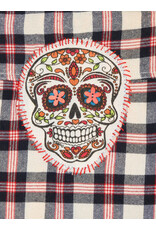 Sue Dreamer SD-118 Hand Sewn Patch, Red, Wht, Blue Flannel,  Skull S