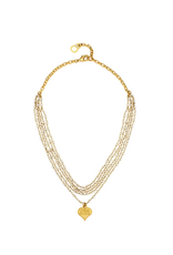 French Kande Elysande 16.5-18" Adj Gold Five Strant Micro Prls w/ 24k Clad Couer Pndt