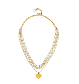 French Kande 16.5-18" Adj Gold Five Strant Micro Prls w/ 24k Clad Couer Pndt