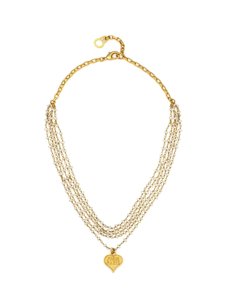 French Kande Elysande 16.5-18" Adj Gold Five Strant Micro Prls w/ 24k Clad Couer Pndt